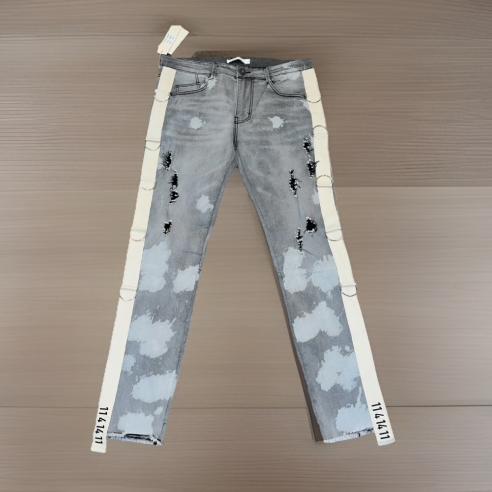 White Strips On Sides W/Belt Loops 4 Designs Stylish Gray Distressed Jeans NWT